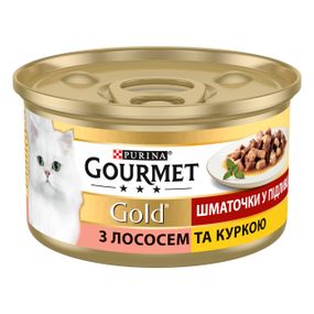 Влажный корм для котов с лососем и курицей в соусе Gourmet Gold, 85 гр