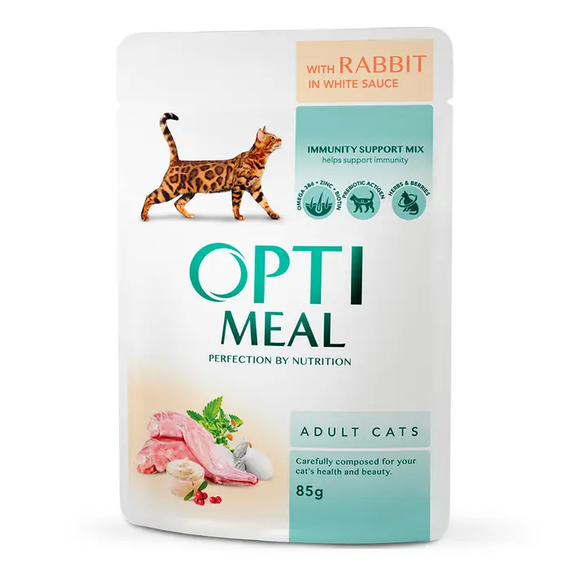 Вологий корм пауч Optimeal Adult для дорослих котів, кролик у соусі 85г