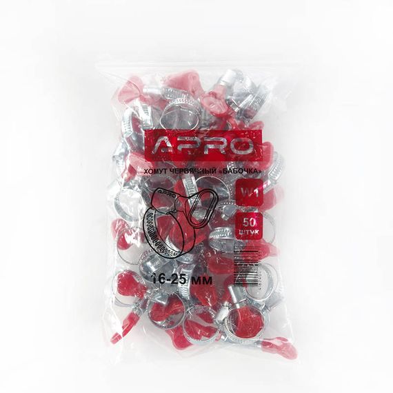 Хомут червячный с бабочкой оцинкованный W1 16-25мм (пач 50шт) APRO | Зображення 3