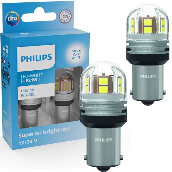 Комплект світлодіодних ламп PHILIPS 11498CU70X2 P21W LED Ultinon Pro7000 BA15S WHITE 12/24V