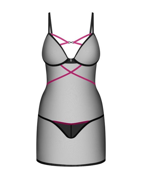 Пеньюар Obsessive Novenes chemise & thong, XL/2XL, облегающий, прозрачный, со стрепами, стринги в ко sexstyle | Зображення 3