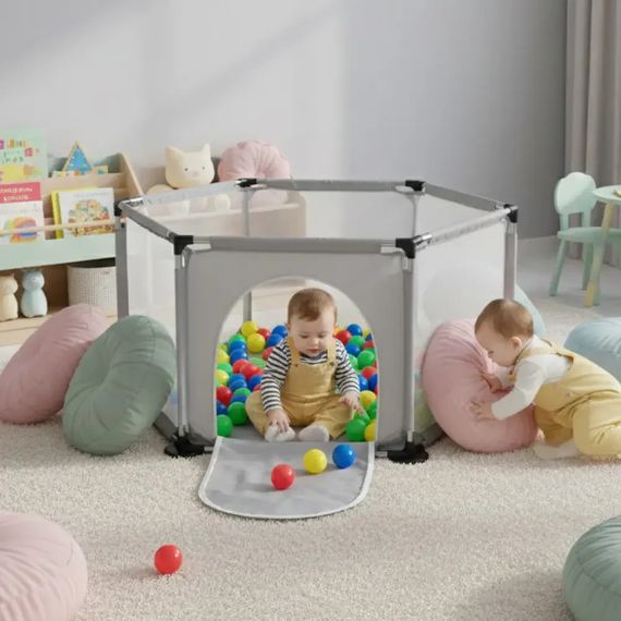 Дитячий ігровий манеж X-778 120×100×55 см сірий • Складаний безпечний манеж для дітей, ігор удома та дитячої кімнати X-778 | Зображення 4