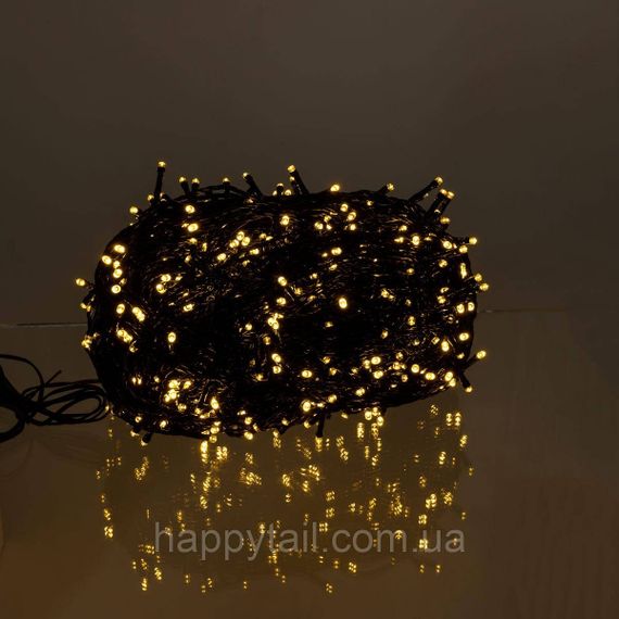 Новорічна гірлянда вулична 100 м 1000 LED із сонячною батареєю 8 режимів роботи чорний провід Жовте світло SB1000L100MBY | Зображення 1