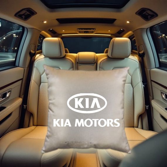 Авто Подушка c вишивкою логотипу марки кіа Kia бежевий автомобілісту 03772