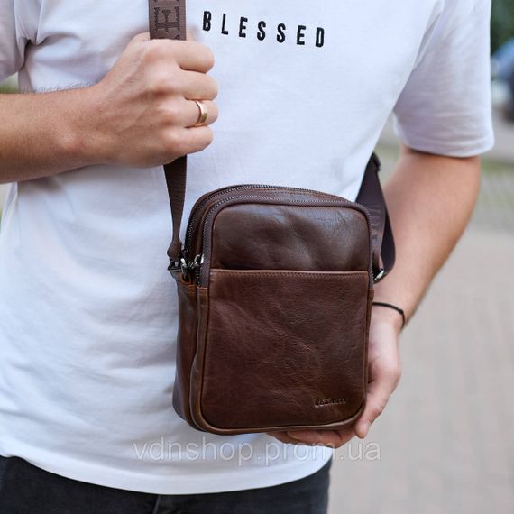 Мужской мессенджер через плечо 20х16х6, сумка планшетка для города, барсетка для телефона, коричневая | Зображення 9