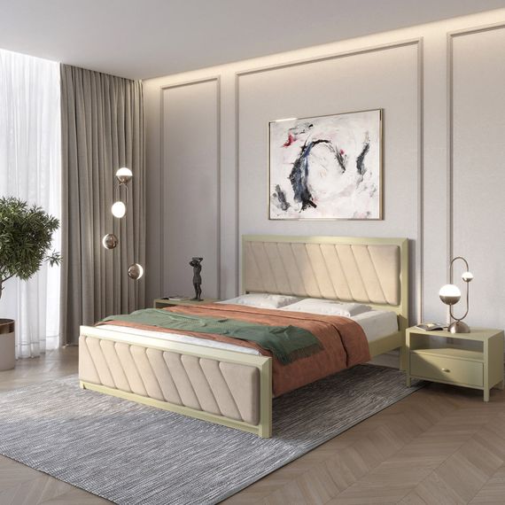 Двоспальне дерев'яне ліжко Mebigrand Барселона Б6 Оливковий (RAL1020)/Аляска 23 (Бежевий) 180х200 см (MBG-13331)