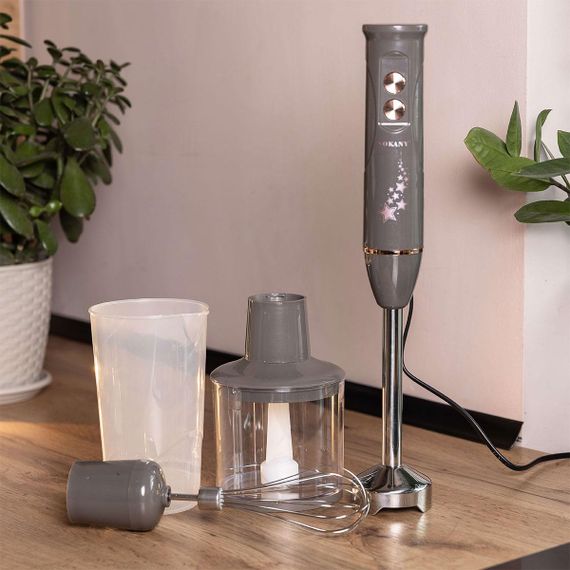 Блендер ручной погружной с насадками 4 в 1 600 Вт  2 чаши и венчик Серый Sokany | Зображення 1