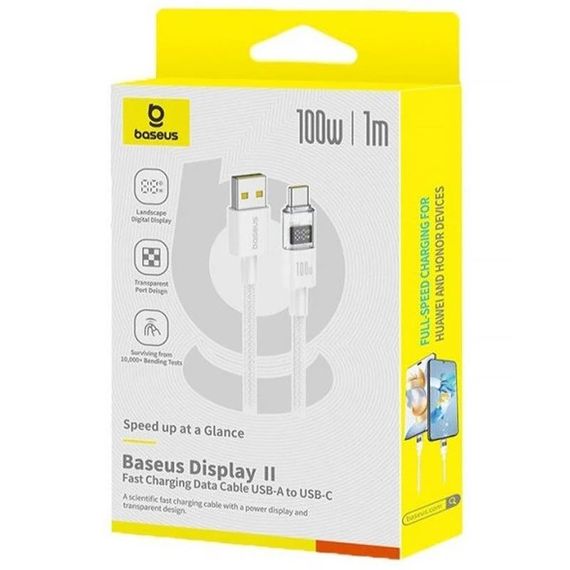 Дата кабель Baseus Display 2 USB to Type-C 100W (1m) (P10382701) Moon White | Зображення 1