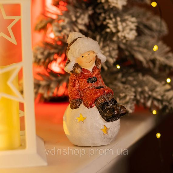 Новогодняя декоративная фигурка с подсветкой 9.5×8×16 см Новогодний декор Девочка на снежном шаре из фарфора CR-5-19