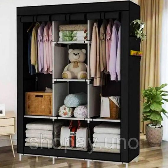 Шкаф тканевый 3 секции складной с каркасом STORAGE WARDROBE 175 х 130 х 45 см. Цвет: черный | Зображення 4