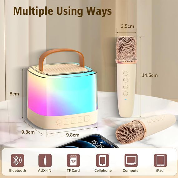 Портативна Bluetooth-колонка T7 з LED підсвічуванням / Караоке-колонка для дітей та дорослих 2 мікрофони | Зображення 5