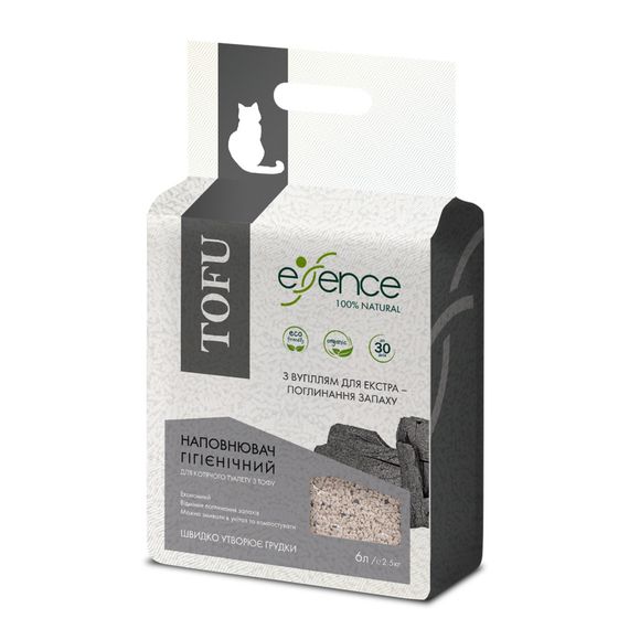 Наповнювач гігієнічний Essence мм для котячого туалету для екстра поглинання запаху натуральний з тофу з вугіллям гранула 1-