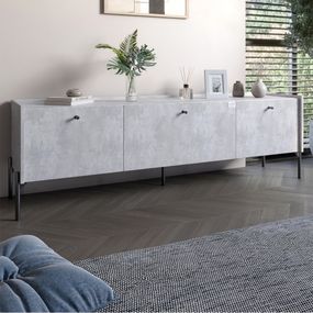 Тумба під телевізор на 3 шухляди LION Wood з чорними ніжками 160х65х40 см Бетон (LION-043093)