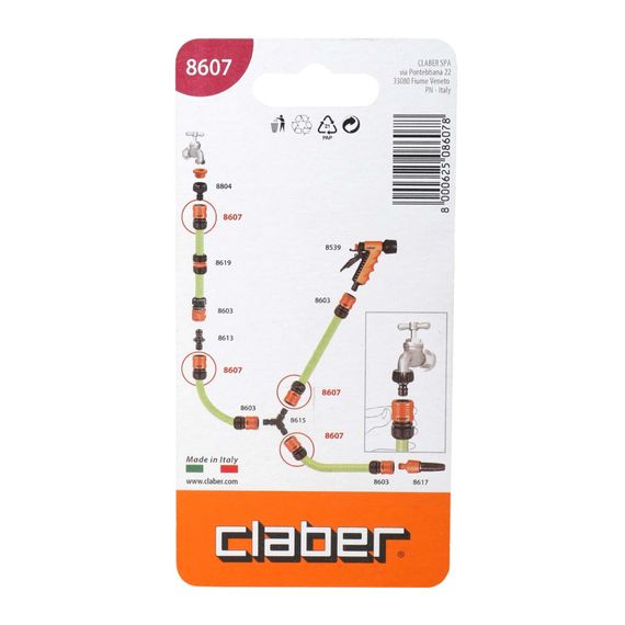 Коннектор для поливочного шланга 1/2" с системой "Aquastop" Claber 8607 | Зображення 2