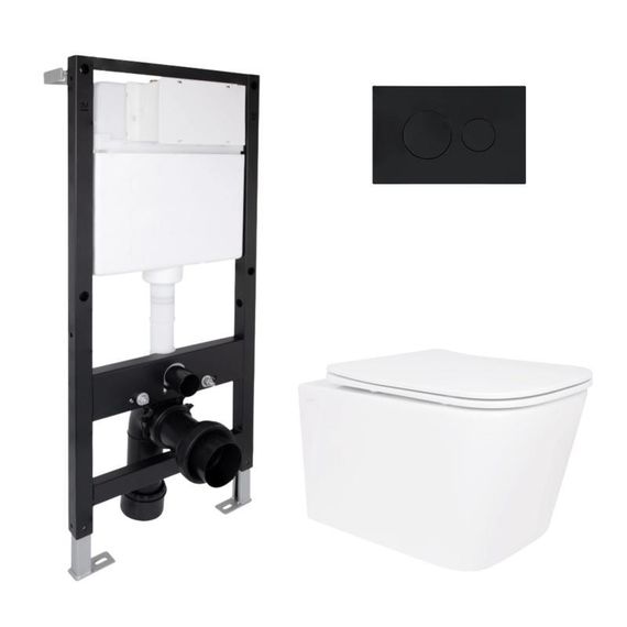 Готовое решение Qtap для ванной комнаты: подвесной унитаз Crow Rimless 485x340x330 + комплект инсталляции Standard (круглая