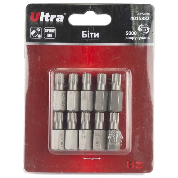Набір біт Ultra Spline M8×30мм 10мм 10шт S2 (блістер) 4015882
