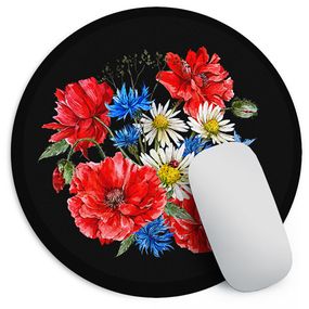 Килимок для мишки круглий Маки, ромашки та волошки 20 см (RKYL_23F026)