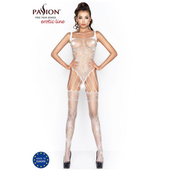 Бодістокінг Passion BS034 white, комбінезон, імітація боді і панчіх | Зображення 1
