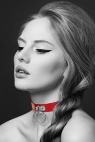 Чокер з екошкіри з кільцем для повідця Bijoux Pour Toi - FETISH, Червоний, One Size