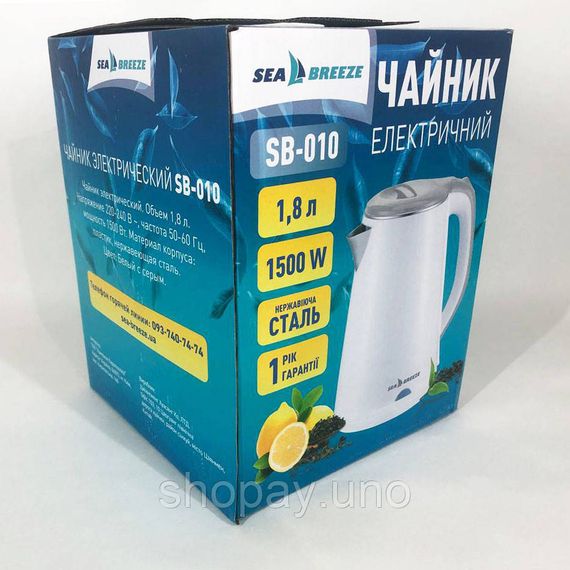 Потужний чайник для кип'ятіння SeaBreeze SB-010 2000Вт 1.8л, Бездротовий електричний чайник ZR-16 | Зображення 7