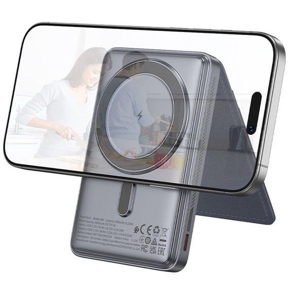 Портативное ЗУ Power Bank Hoco Q46 Title PD20W с БЗУ+card holder 5000 mAh Silver gray | Зображення 3