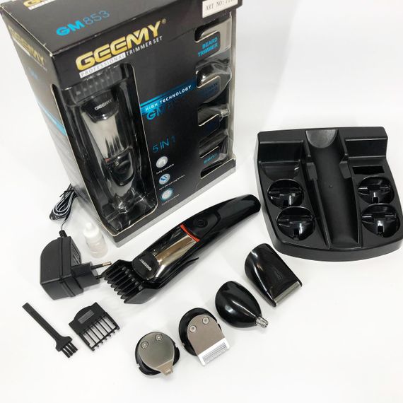 Машинка для стрижки 5в1 Geemy GM-853 стайлер, бритва, триммер на аккумуляторе нержавеющая сталь 6 насадок | Зображення 6