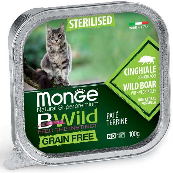 Корм Monge BWild Grain Free Cat Sterilised Cinghiale вологий з м'ясом дикого кабана для стерилізованих котів 100 гр