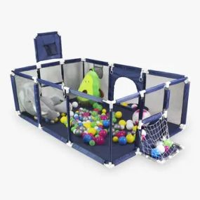 Детский игровой манеж-ограждение 125х125х63см для игр с баскетбольной корзиной и карманом для игрушек