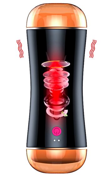 Мастурбатор з двома входами FOXSHOW Vibrating Masturbation Cup USB 10 + Interactive Function Black, BS6300045 Sex Aura | Зображення 2