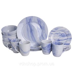 Столовий набір посуду тарілок і чашок 16 предметів на 4 особи Marble Clara порцеляновий Синій MD-16-3B