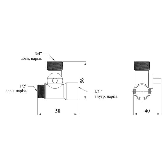 Кран приладовий 3-х ходовий Kroner KRP Eckventil C103 1/2''х3/4''х1/2'' ЗЗВ (CV027378) | Зображення 1