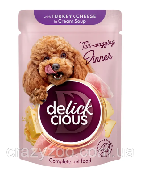 Влажный корм для собак Delickcious с индейкой и сыром в крем-супе 85 г D6211401