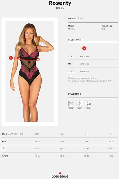 Боді Obsessive Rosenty Чорно-малинове XS/S | Зображення 6