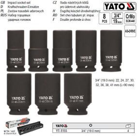 Набор головка торцевая YATO Польша ударная 3/4" 22-41 l=90 мм 8 штук YT-1155