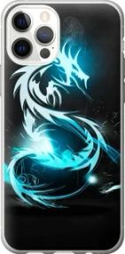 Чехол на iPhone Xiaomi 12 Бело-голубой огненный дракон из силикона FCh_08