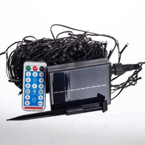 Новорічна гірлянда вулична 30 м 300 LED з сонячною батареєю чорний провід Мультиколор SB300L30MBML