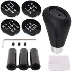 Ручка перемикання передач КПП універсальна чорна ЕКОШКІРА + ХРОМ + набір емблем на 5 і 6 передач