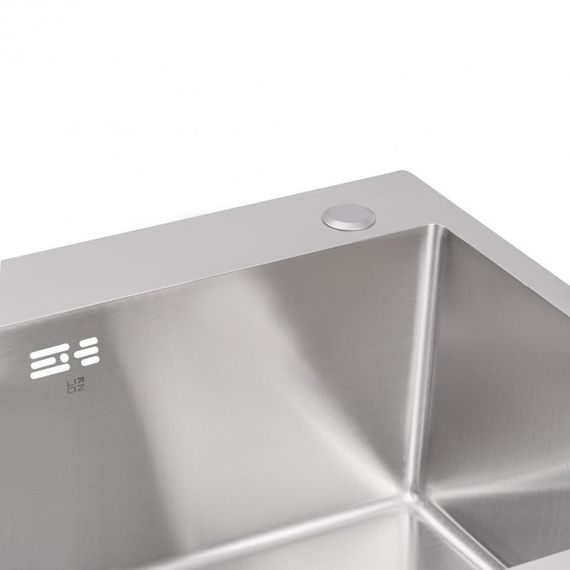 Мойка для кухни с двумя чашами интегрированная Lidz Handmade H7843 (LDH7843BRU35387) Brushed Steel 3,0/1,0 мм | Зображення 5