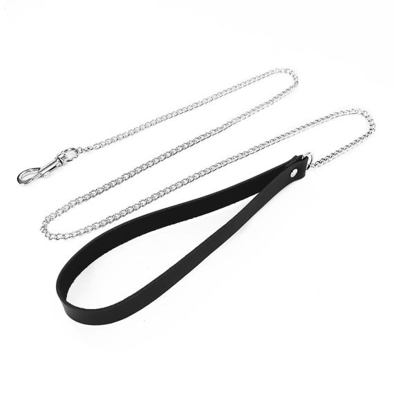 Повідець на ланцюжку із натуральної шкіри Art of Sex - Leash, колір Чорний sexstyle