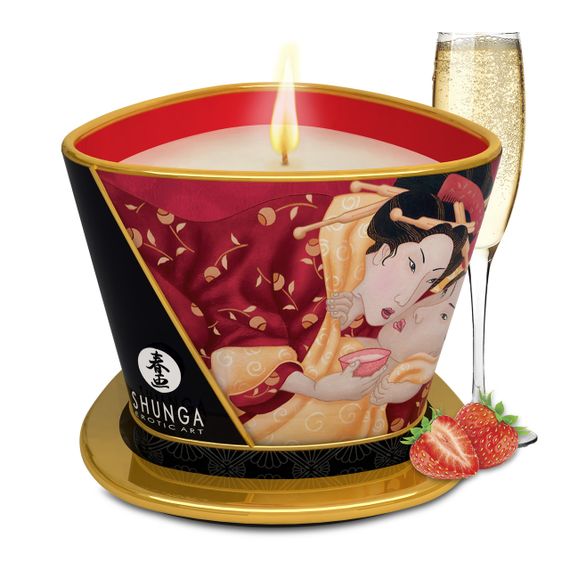 Массажная свеча Shunga Sparkling Strawberry Wine, аромат клубники и шампанского, 170 мл (Канада) Sex Aura