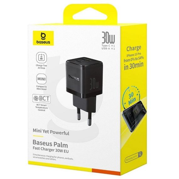 МЗП Baseus Palm Fast Charger 30W (1USB-A/1C) (P1011160A) Cluster Black | Зображення 5