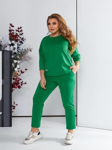 Женский спортивный прогулочный костюм с укороченными штанами NB24003 зеленый, размер 54/56 | Зображення 2