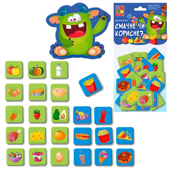 Магнітна гра "Смачне або корисне" VT 5900-06 Vladi Toys, 24 магніти, в пакеті (4820234766918) | Зображення 1