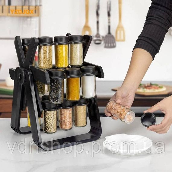 Органайзер для спецій і приправ Набір 18 скляних ємностей на колесі, що обертається Підставка для спецій NM-68 | Зображення 2