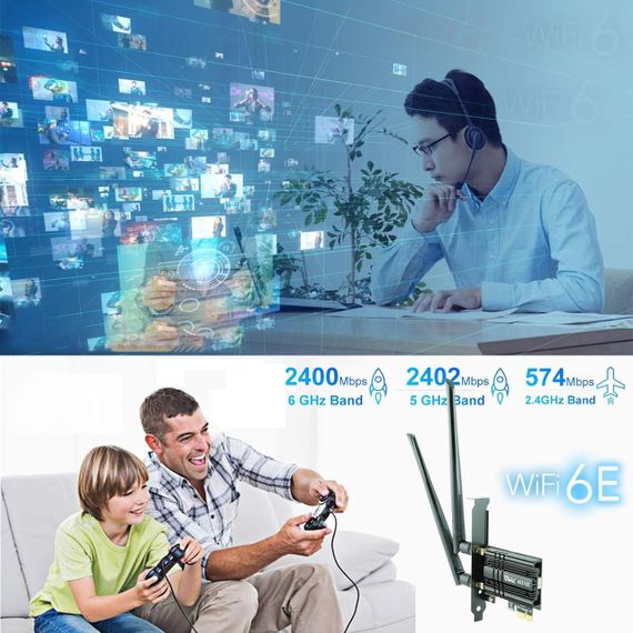 Беспроводная WiFi-карта Ubit AX210 WiFi 6E PCIe до 5400 Мбит/с (6 ГГц/5 ГГц/2,4 ГГц), BT5.3, OFDMA, MU-MIMO, п | Зображення 5