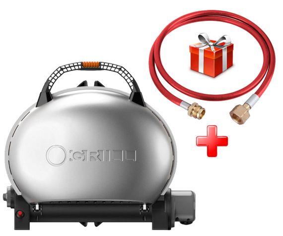КОМПЛЕКТ Портативний переносний газовий гриль O-GRILL 500, срібло + шланг в подарунок! Код: 013369