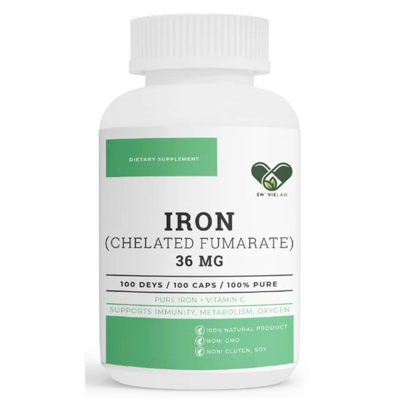 Микроэлемент Железо En`vie Lab Iron (chelated fumarate) 36 mg 100 Caps