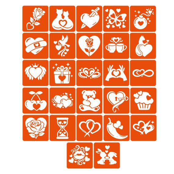 Набір трафаретів для біо-тату "Love Story" love-story_5x5_27_1, 27 трафаретів