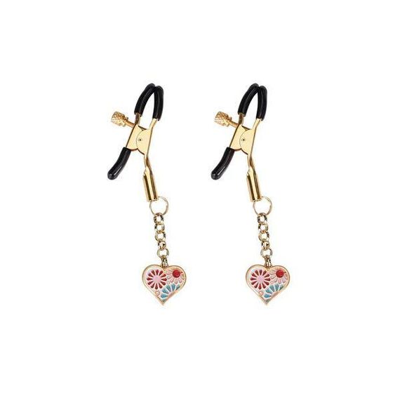 Затискачі для сосків Liebe Seele Nipple Clamps Gold Heart-shaped Flowers on White sexstyle