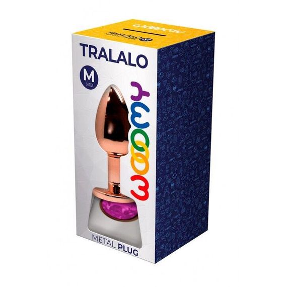 Металева анальна пробка Wooomy Tralalo Rose Gold Metal Plug Magenta M, діаметр 3,4 см, довжина 8 см Sex Aura | Зображення 1